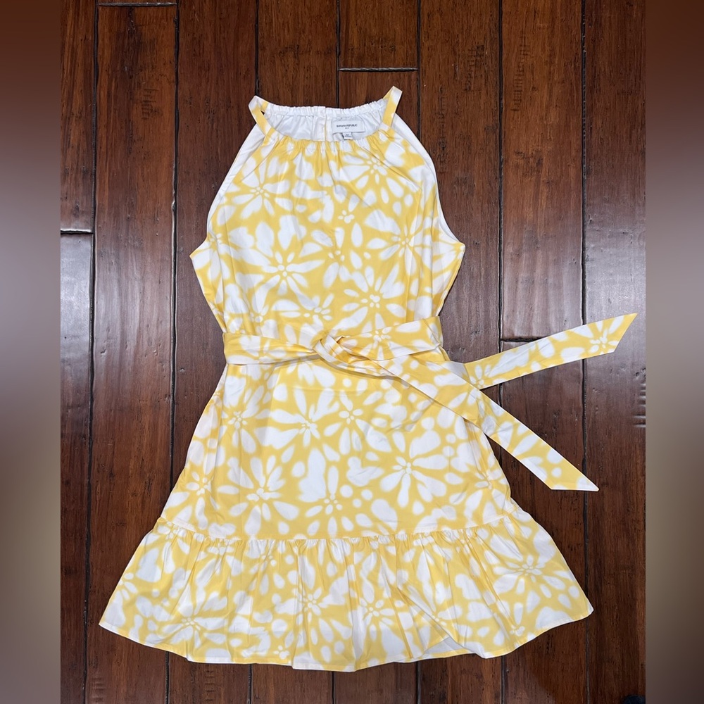 NWT Banana Republic Poplin Tiered Yellow Floral Mini Halter Dress Size M